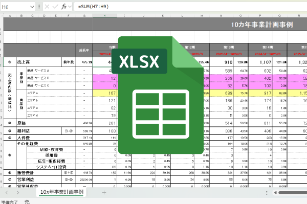 10ヵ年事業計画Excelファイルのイメージ